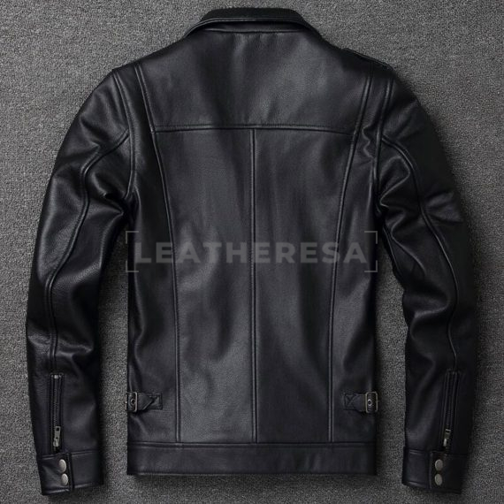 men retro motorcycle leather jacket black