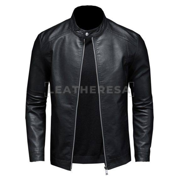 Men Smooth Black Biker Leather Jacket