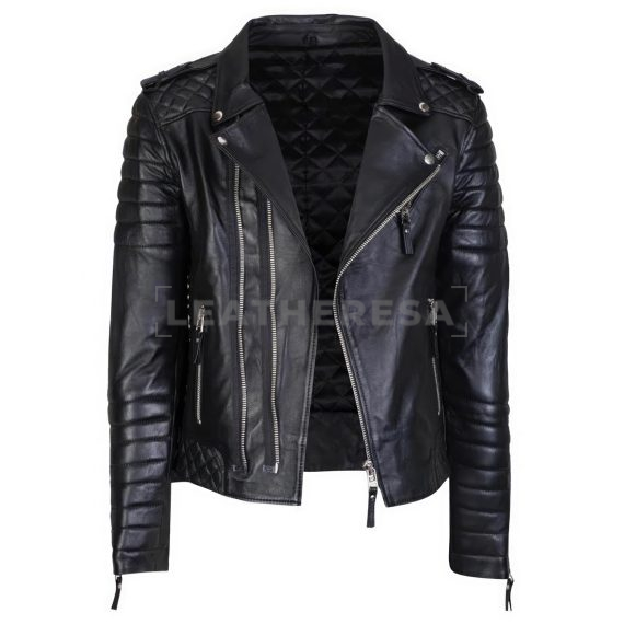 Mens Black Biker Leather Jacket Genuine Lambskin
