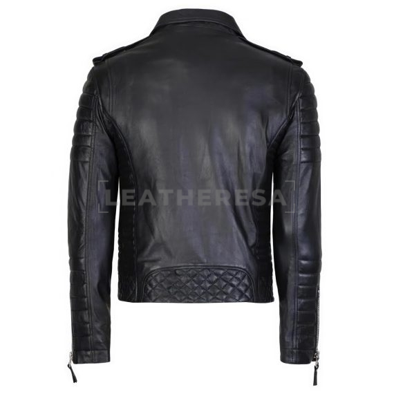 Mens Black Biker Leather Jacket Genuine Lambskin
