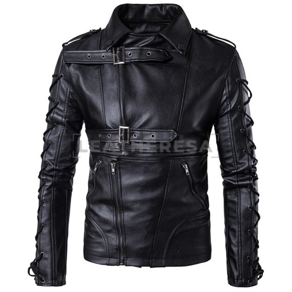 Mens Military Gothic Biker Leather Jacket