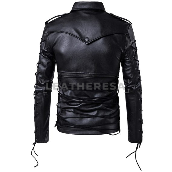 Mens Military Gothic Biker Leather Jacket