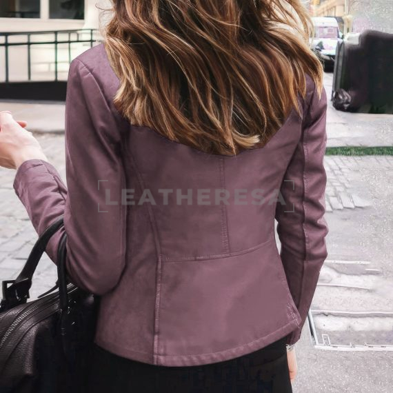 Women Biker Lavender Leather Jacket