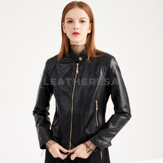 Women Quilted Black Leather Jacket