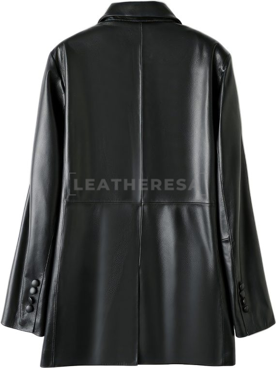 Women Black Meeting Casual Leather Blazer