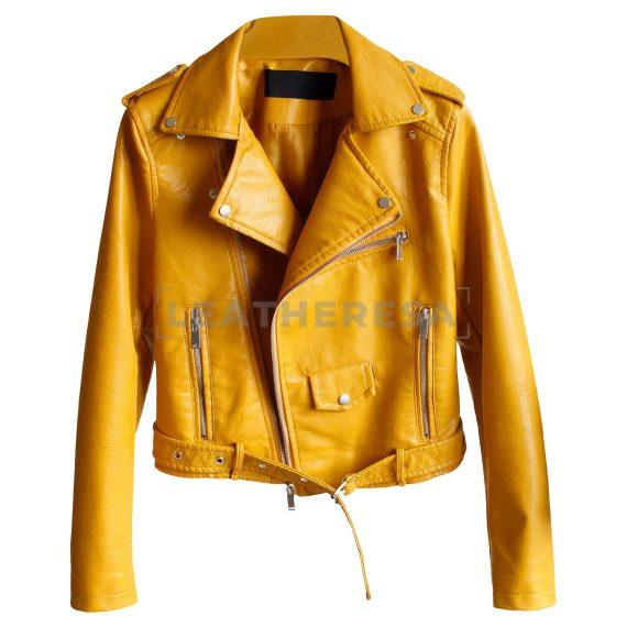 Women Mustard Biker Leather Jacket